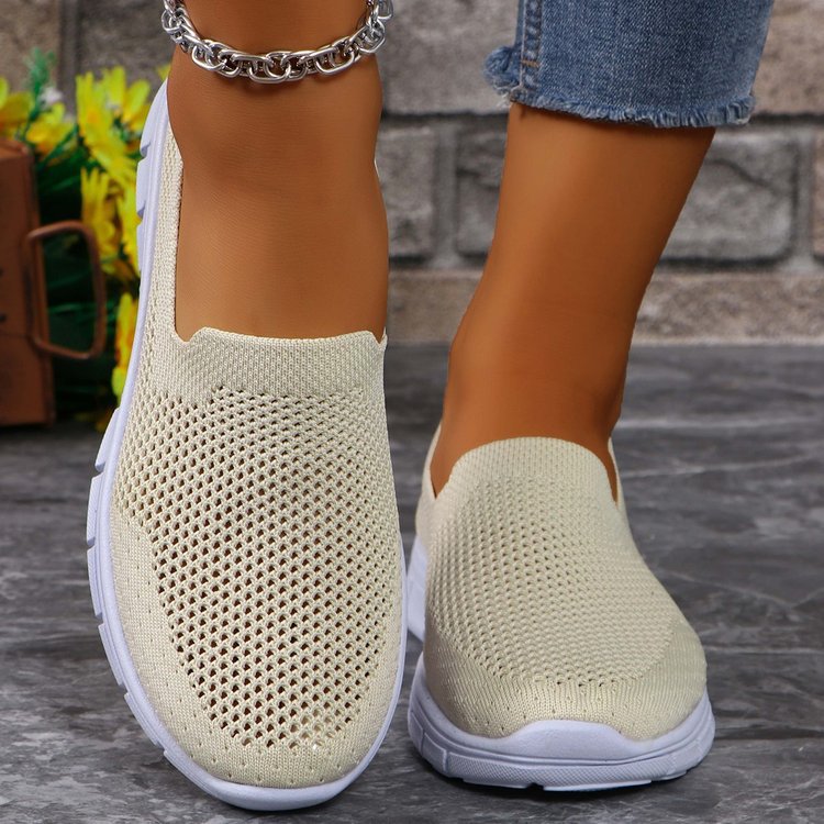 Breathable Mesh Round Toe Slip-Ons Cream Shoes JT's Designer Fashion