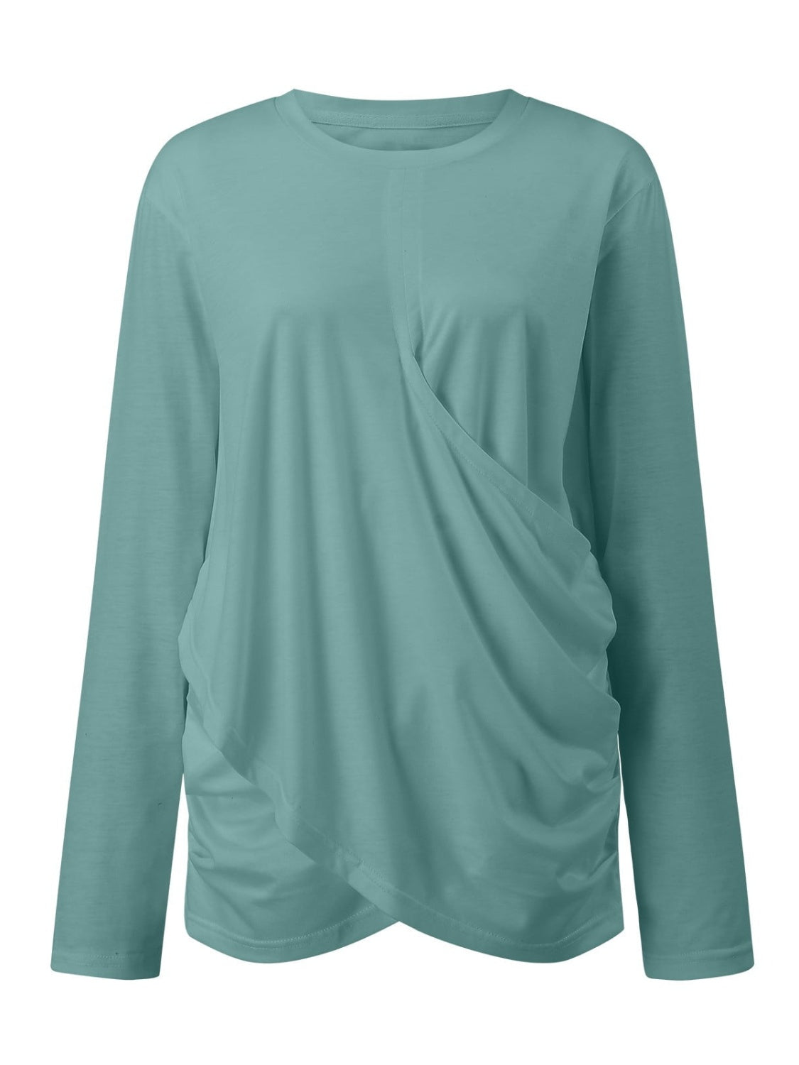 Ruched Round Neck Long Sleeve T-Shirt Long Sleeve Tops JT's Designer Fashion