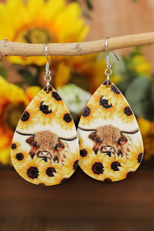 Yellow Animal Sunflower Print Earrings Jewelry JT's Designer Fashion