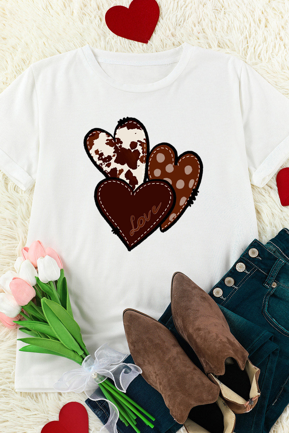 White Western Valentines Heart Graphic T-shirt Graphic Tees JT's Designer Fashion