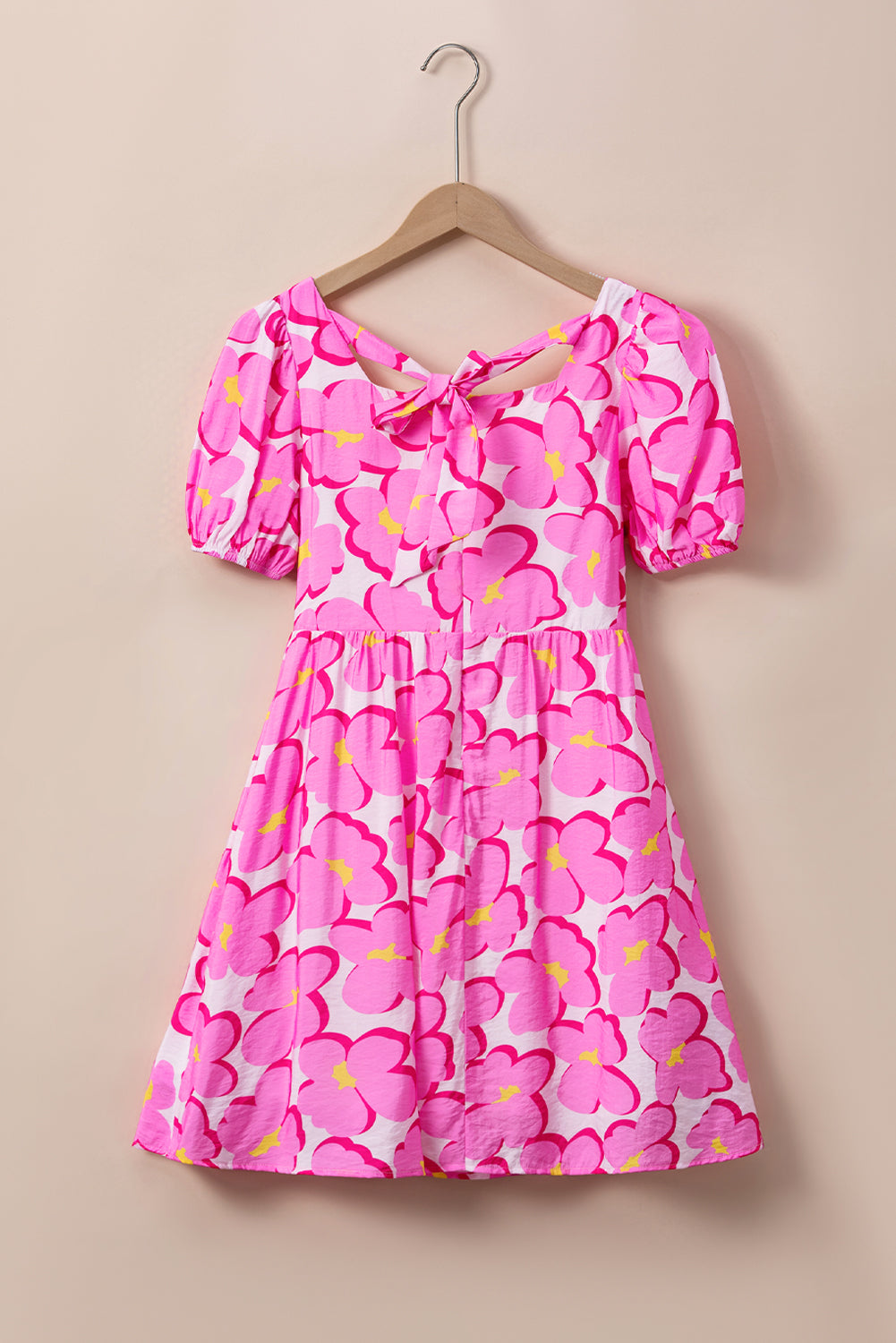 Rose Floral Print Square Neck Empire Waist Flowy Dress Floral Dresses JT's Designer Fashion