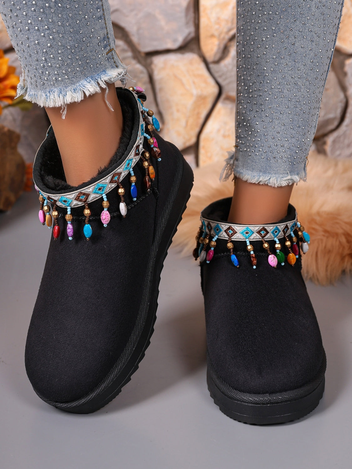 Thermal Faux Fur Beaded Platform Boots Boots JT's Designer Fashion