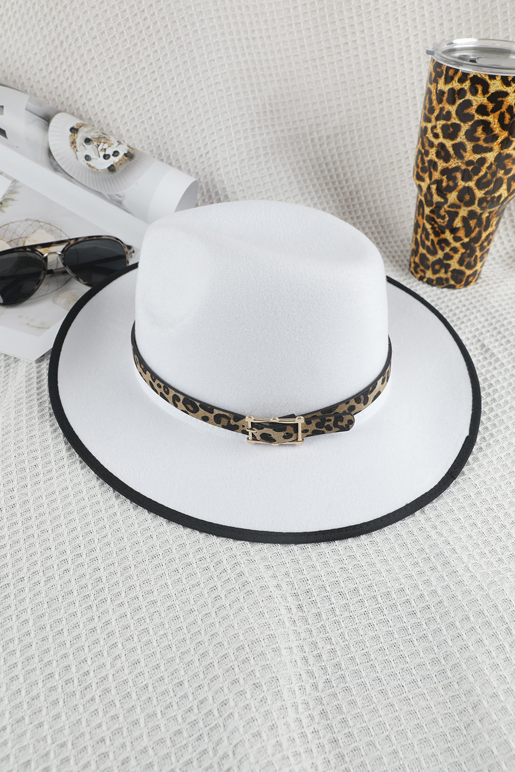 White Retro Felt Hat Leopard Print Fashion Jazz Hat Hats & Caps JT's Designer Fashion