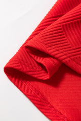Fiery Red Textured Collared V Neck Puff Short Sleeve Shift Mini Dress Mini Dresses JT's Designer Fashion