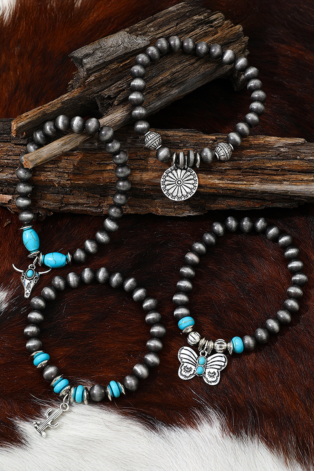 Silvery Western Turquoise Beaded Multi Layer Bracelet Jewelry JT's Designer Fashion