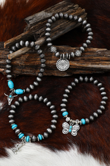 Silvery Western Turquoise Beaded Multi Layer Bracelet Jewelry JT's Designer Fashion
