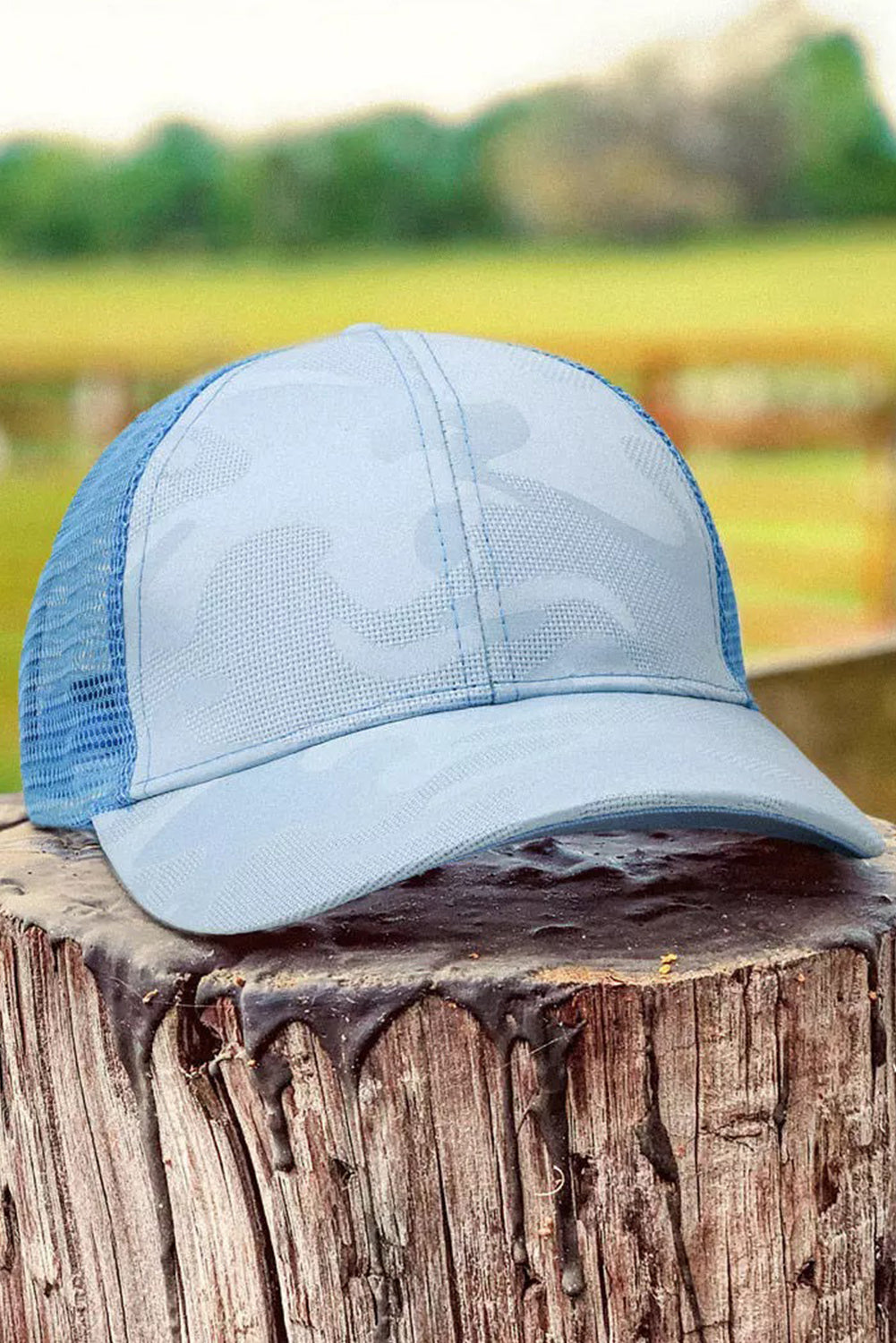 Sky Blue Camouflage Shimmer Mesh Ponytail Baseball Cap Hats & Caps JT's Designer Fashion