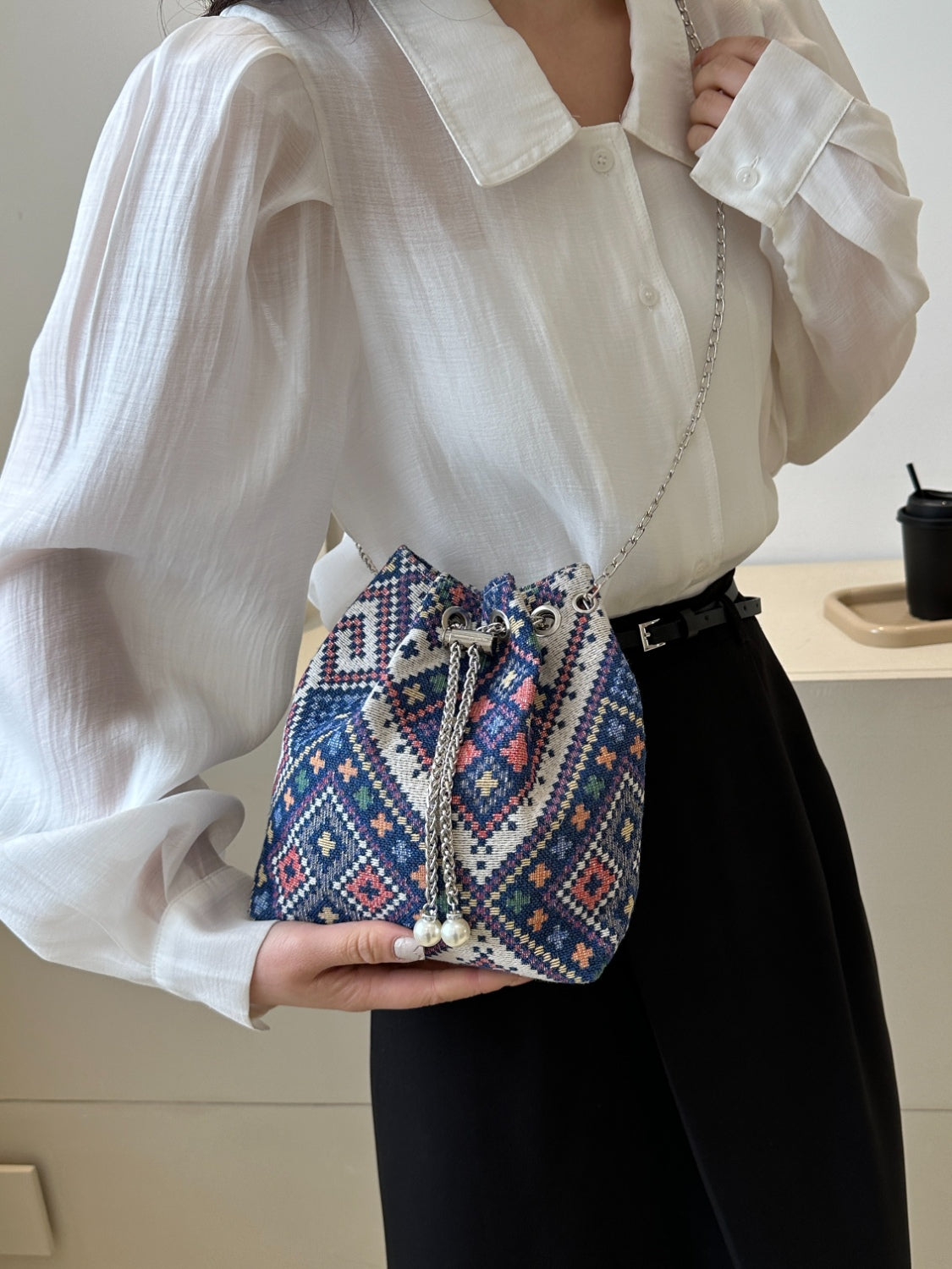 Printed Chain Bucket Bag Shoulder Bags JT's Designer Fashion