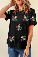 Black Mardi Gras Symbol Patched Crewneck T Shirt Graphic Tees JT's Designer Fashion