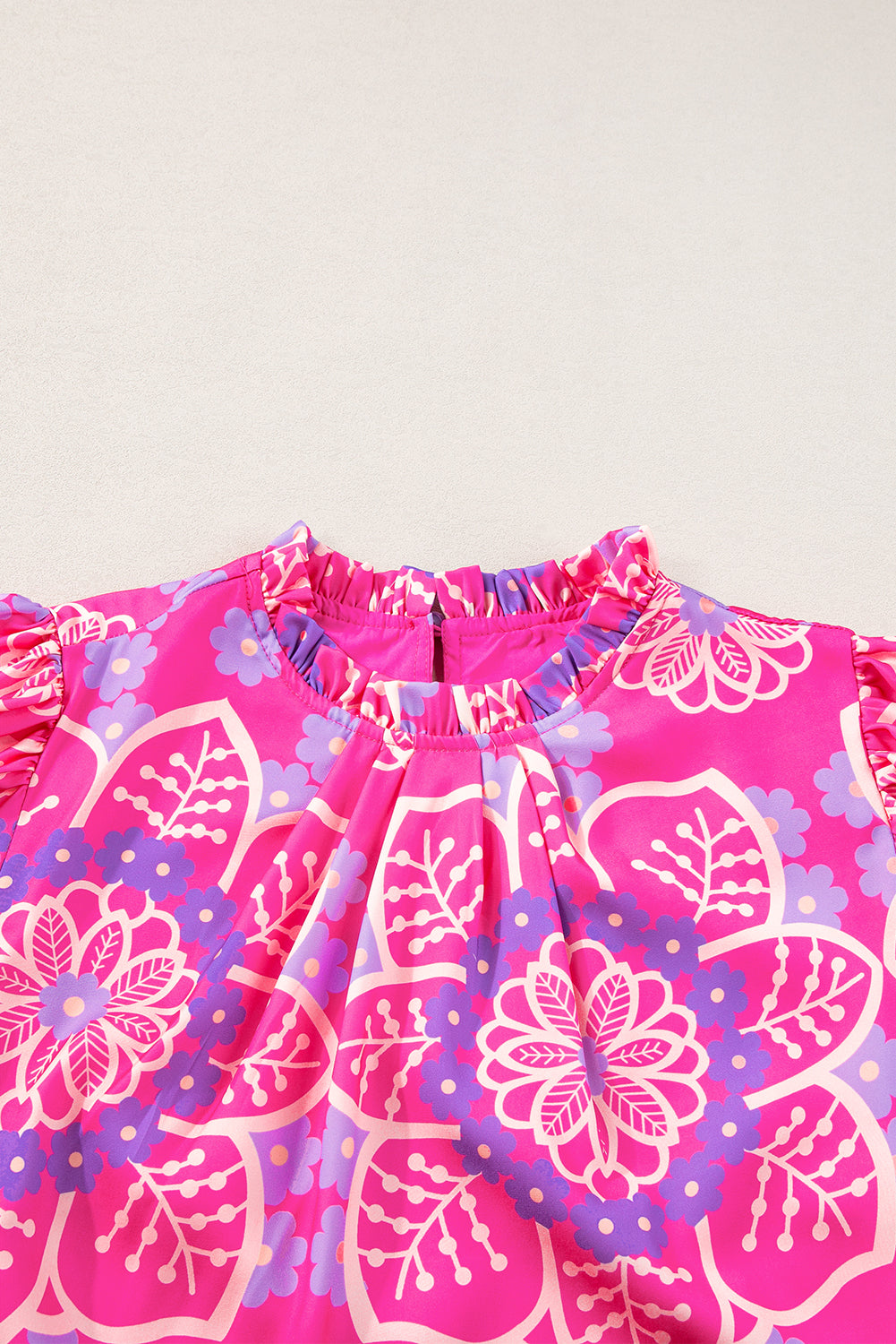 Rose Floral Print Frilled Neck Smocked Puff Sleeve Blouse Blouses & Shirts JT's Designer Fashion