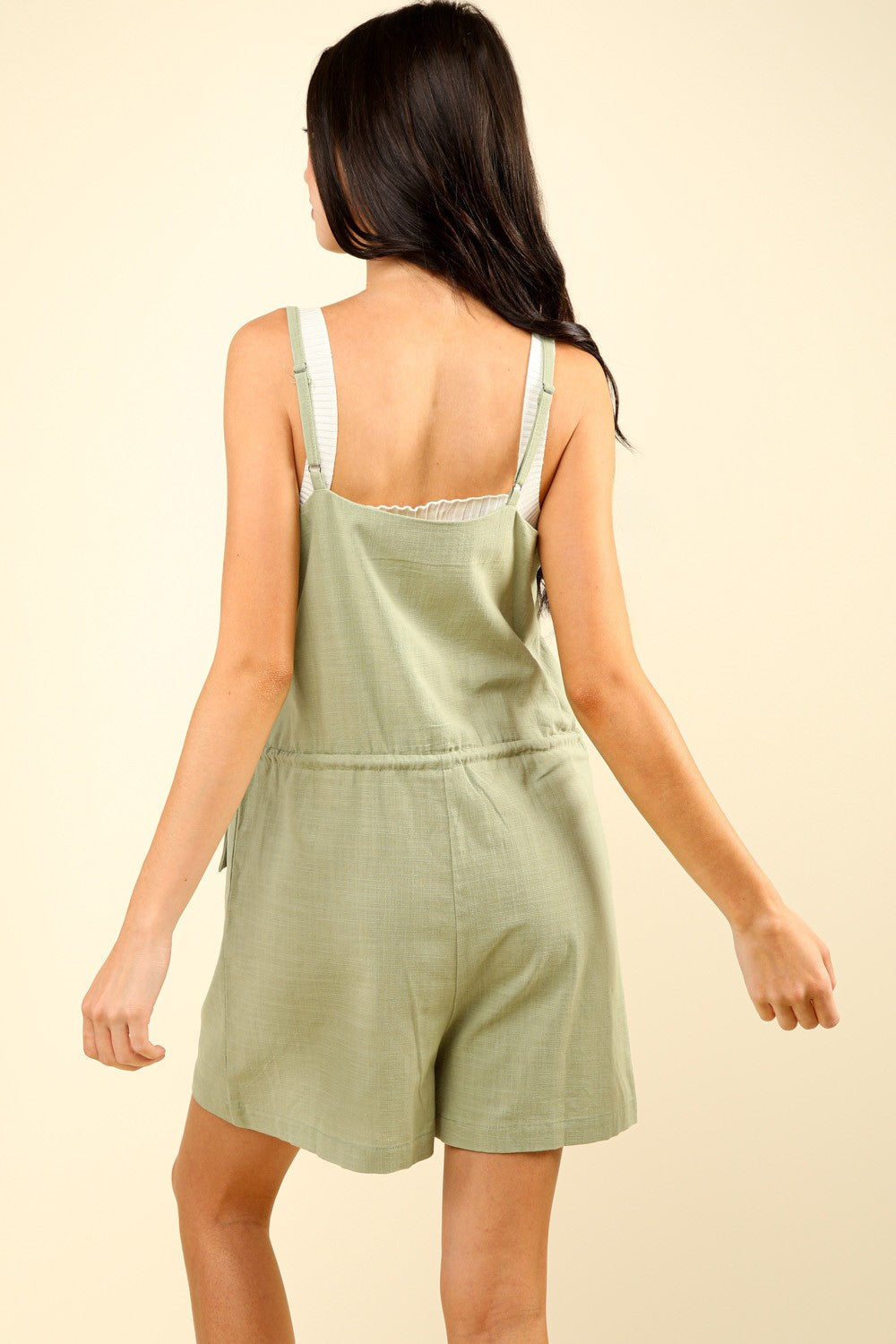 VERY J Half Button Drawstring Sleeveless Romper Jumpsuits & Rompers JT's Designer Fashion