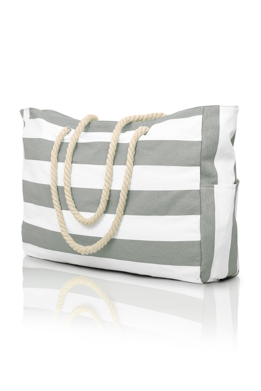 Dark Grey Striped Rope Handle Canvas Large Tote Bag Handbags JT's Designer Fashion