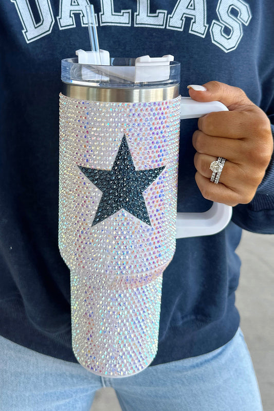 White Star Shape Full Rhinestone Stainless Portable Cup 40oz Tumblers JT's Designer Fashion