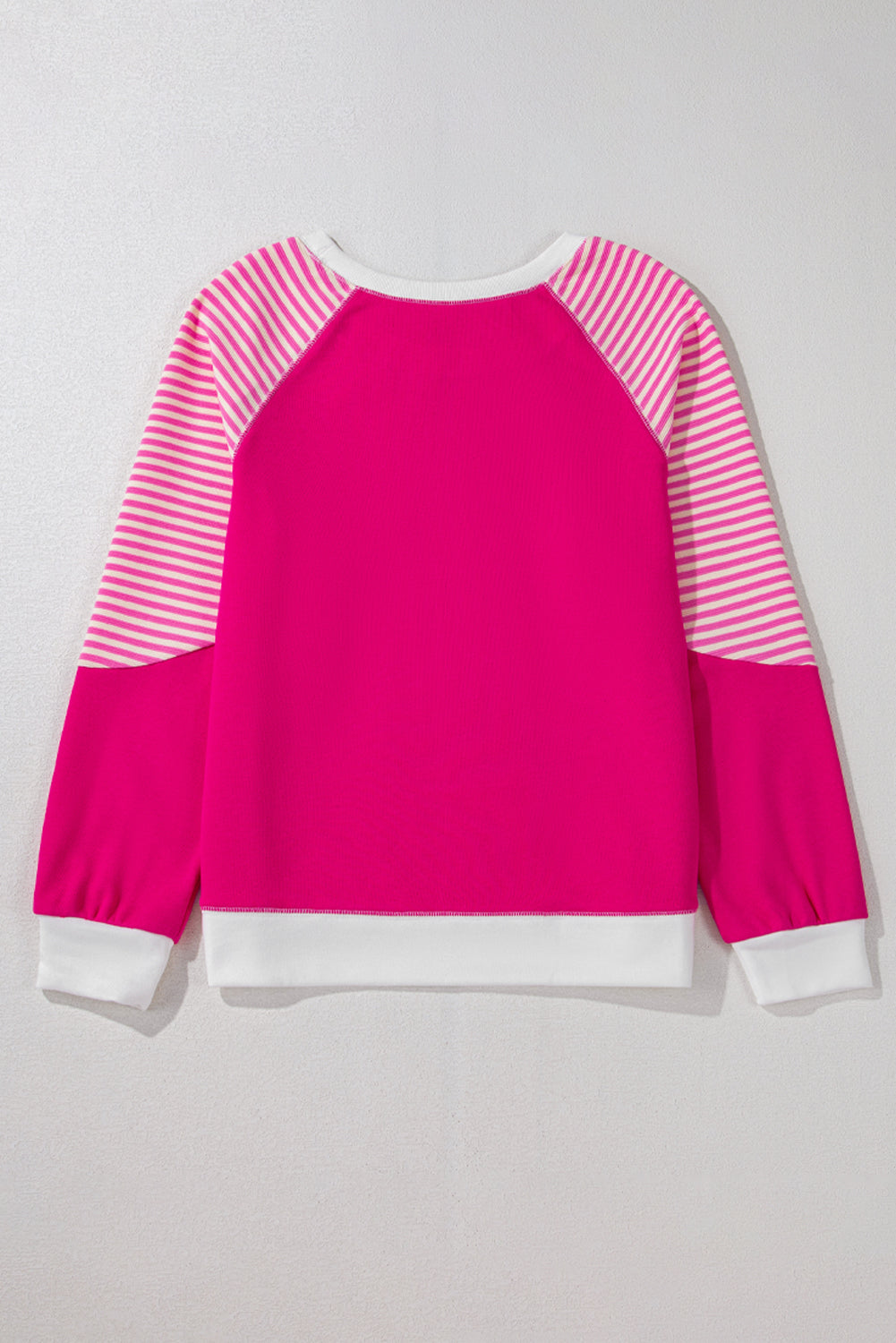 Strawberry Pink Striped Patchwork Crew Neck Raglan Sleeve Top Long Sleeve Tops JT's Designer Fashion