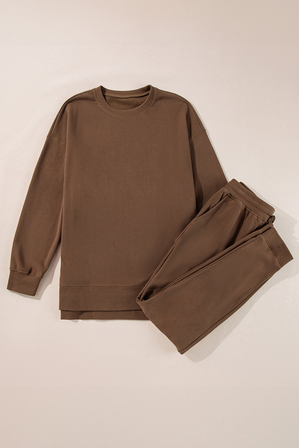 Coffee Solid Color High Low Pullover and Skinny Pants Set Pant Sets JT's Designer Fashion