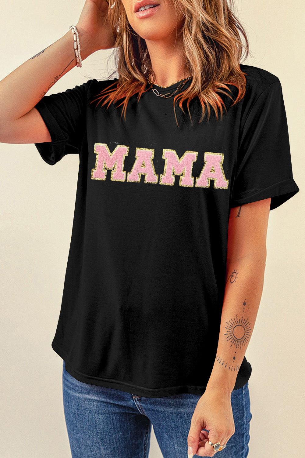 Black MAMA Chenille Graphic Tee Graphic Tees JT's Designer Fashion