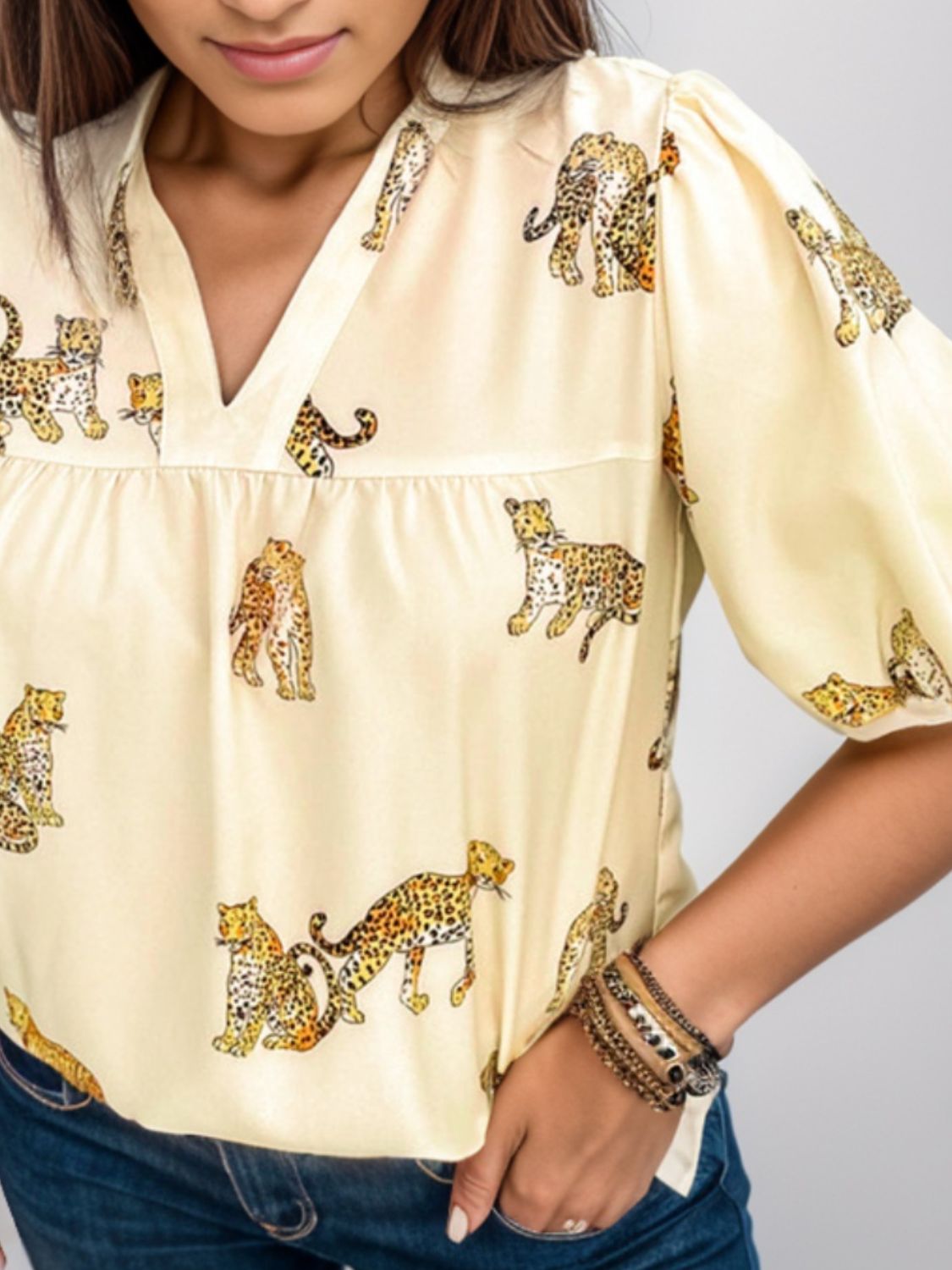 Plus Size Tiger Printed Notched Blouse Blouses & Shirts JT's Designer Fashion