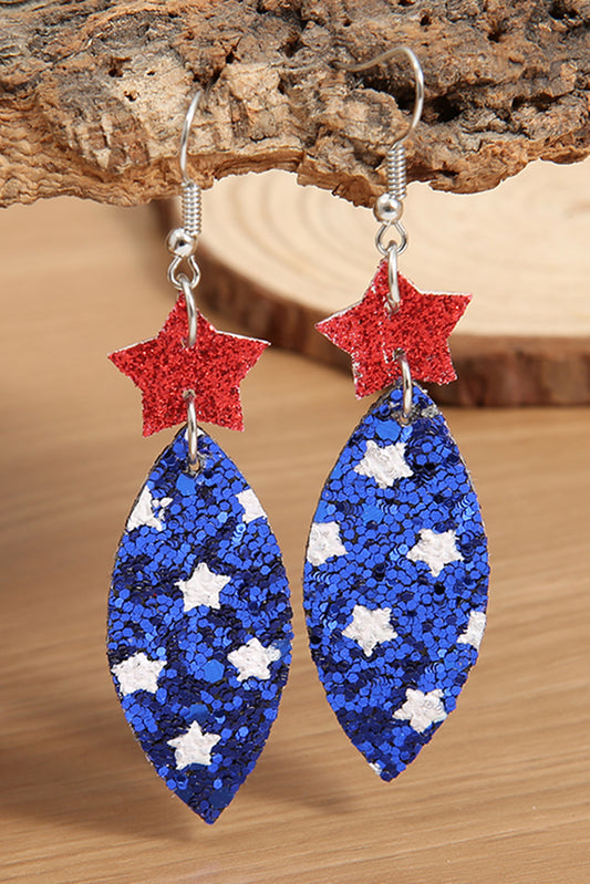 Blue American flag star stripe element leather Earrings Jewelry JT's Designer Fashion