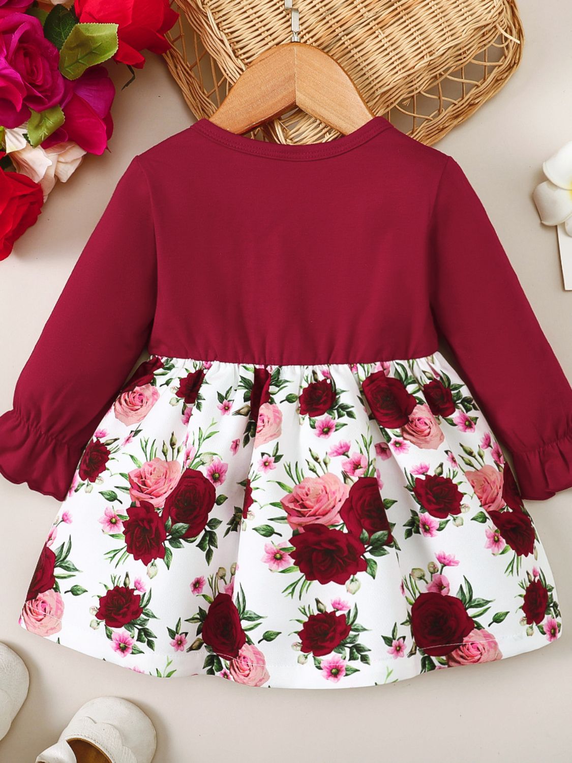 Frill Floral Round Neck Flounce Sleeve Dress Children's Apparel JT's Designer Fashion