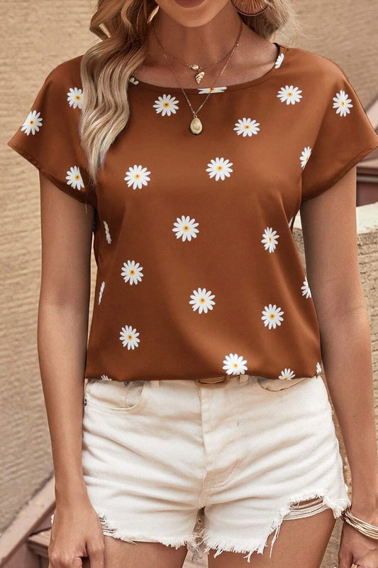 Chestnut Summer Daisy Print Batwing Sleeve Blouse Tops & Tees JT's Designer Fashion