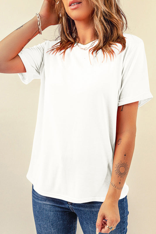 White Casual Plain Crew Neck Tee Tops & Tees JT's Designer Fashion