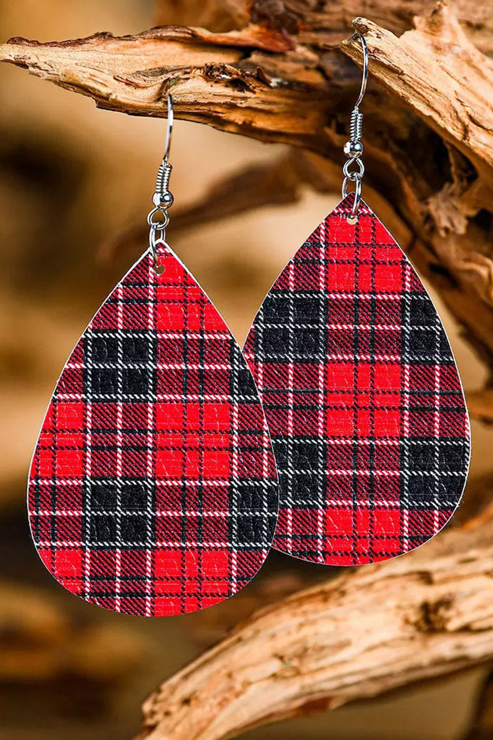 Christmas Buffalo Plaid Water Drop Earrings Jewelry JT's Designer Fashion