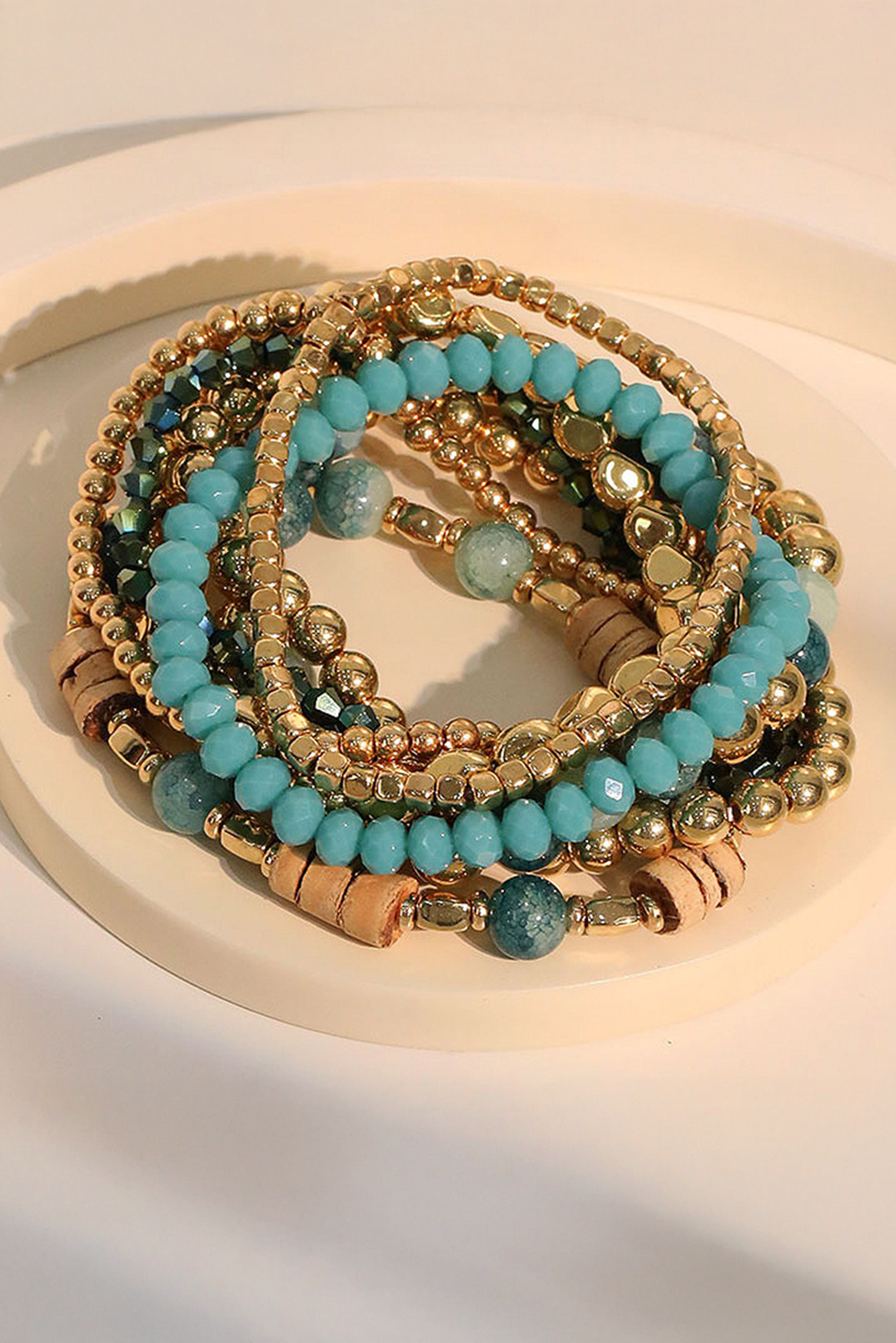Gold Boho Beaded Multi Layer Elastic Bracelet Set Jewelry JT's Designer Fashion