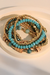 Gold Boho Beaded Multi Layer Elastic Bracelet Set Jewelry JT's Designer Fashion