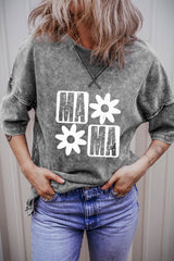 Philippine Gray MAMA Daisy Flower Graphic Mineral Wash Drop Shoulder Vintage Tee Graphic Tees JT's Designer Fashion