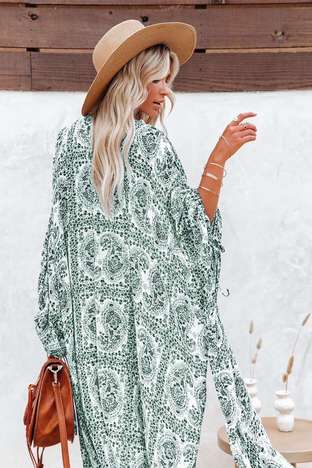 Green Dolman Sleeves Printed Kimono Kimonos JT's Designer Fashion