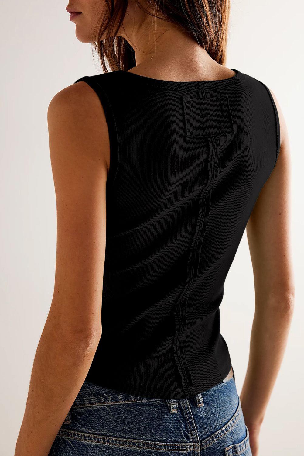 Black Exposed Seam Detail Sporty Tank Top Tops & Tees JT's Designer Fashion