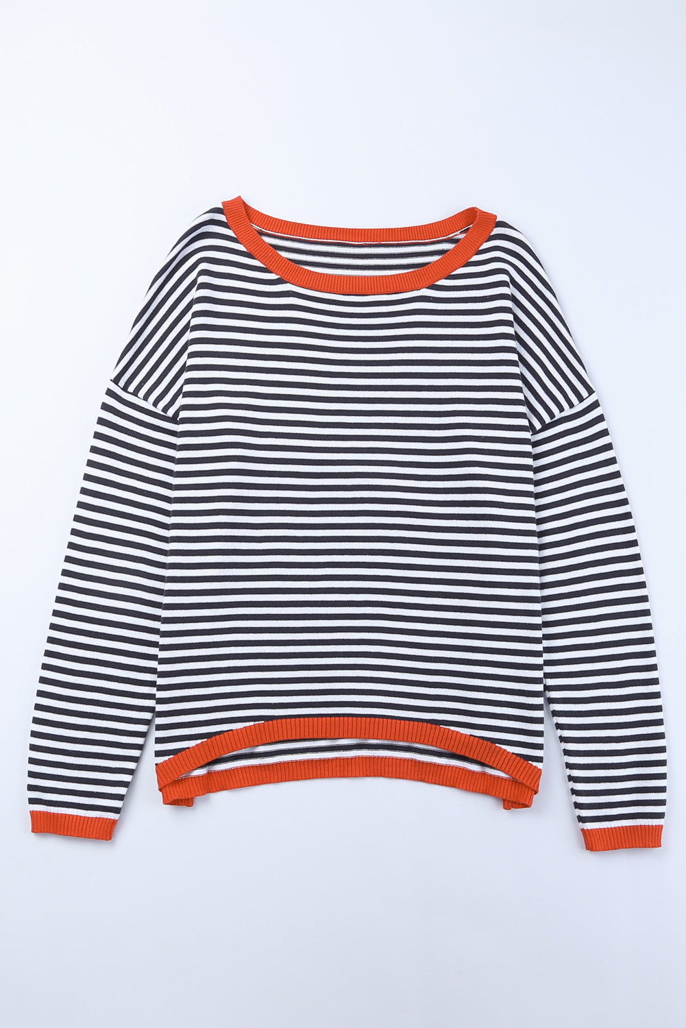 Contrast Trimmed Striped Drop Shoulder Sweater Sweaters & Cardigans JT's Designer Fashion