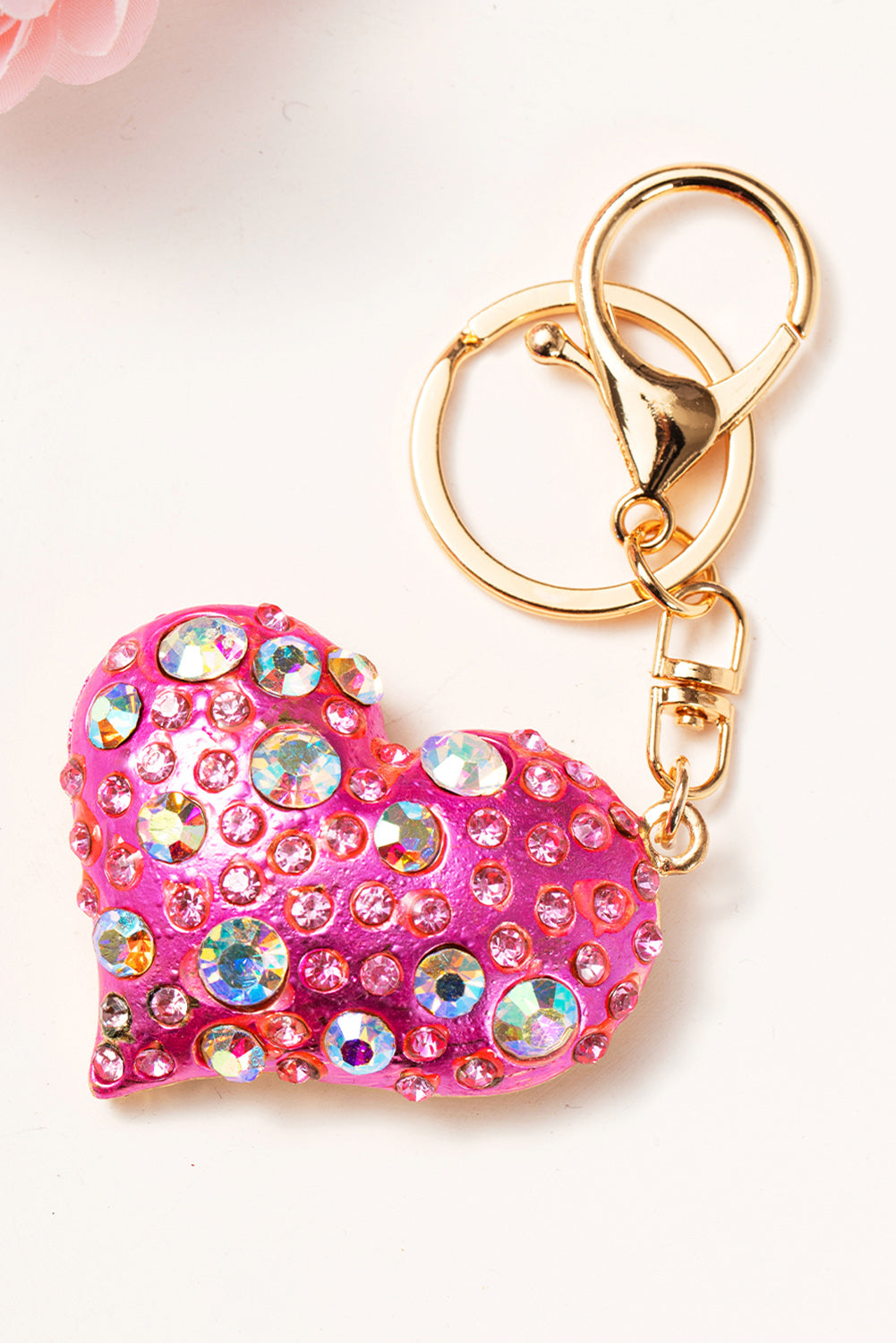 Bright Pink Rhinestone Inlay Heart Shaped Keychain Other Accessories JT's Designer Fashion