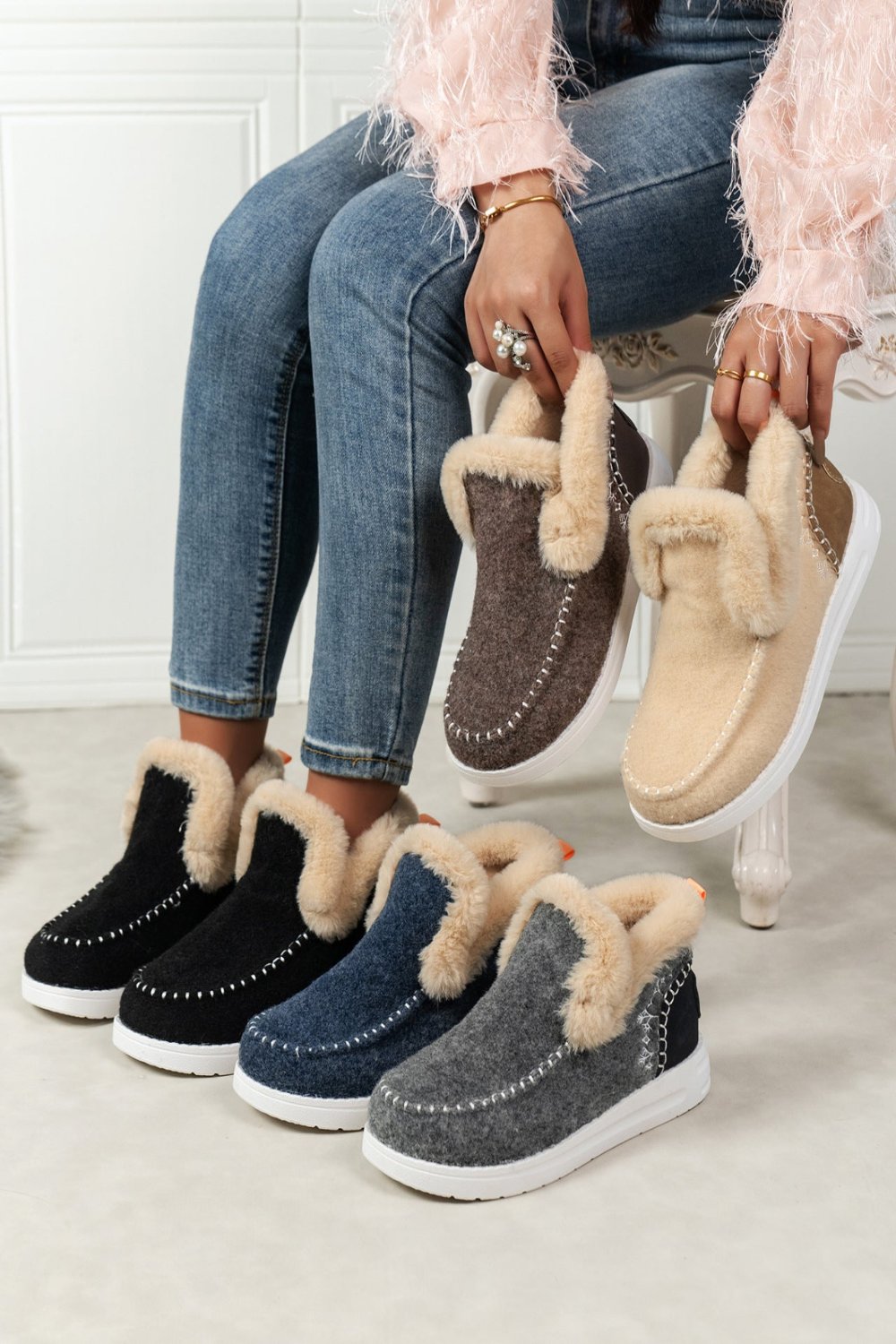 Furry Suede Round Toe Flat Sneakers Shoes JT's Designer Fashion