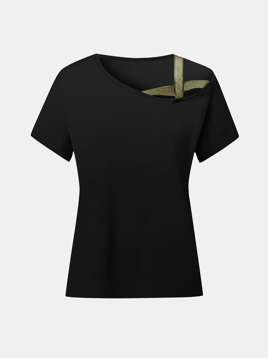 Asymmetrical Neck Short Sleeve T-Shirt Blouses & Shirts JT's Designer Fashion