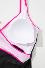 Rose Red Crossover Colorblock Cutout One Piece Swimsuit Swimwear JT's Designer Fashion