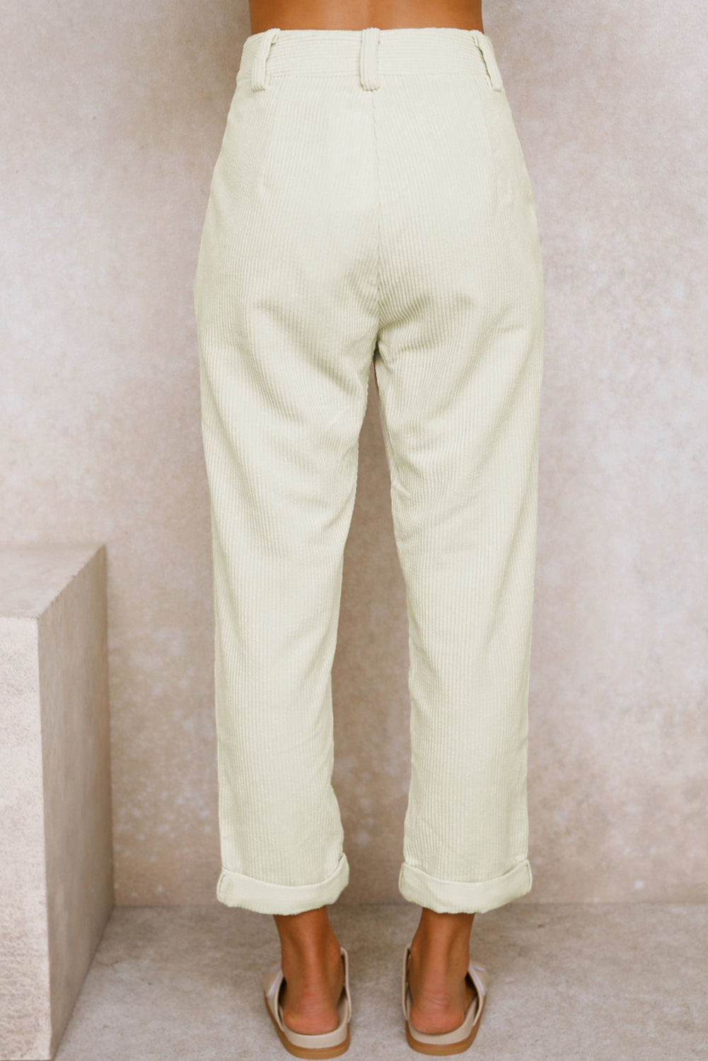 Beige Corduroy High Waist Straight Leg Pants Pants & Culotte JT's Designer Fashion