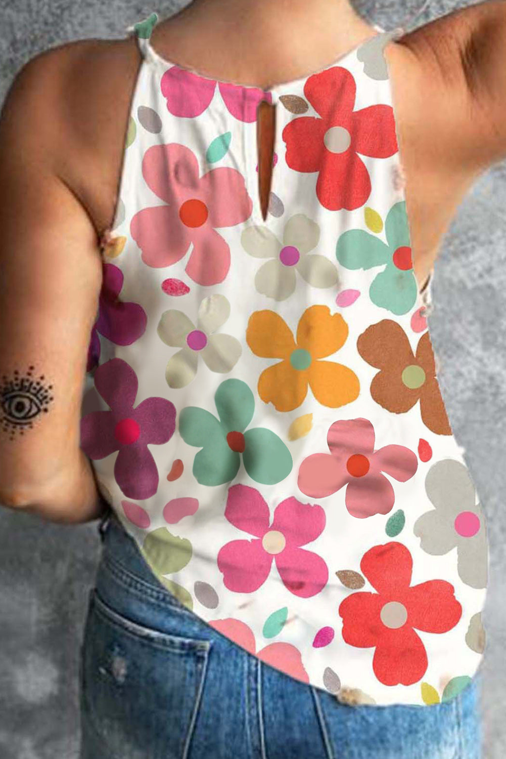 White Cute Floral Print Vest Tops & Tees JT's Designer Fashion