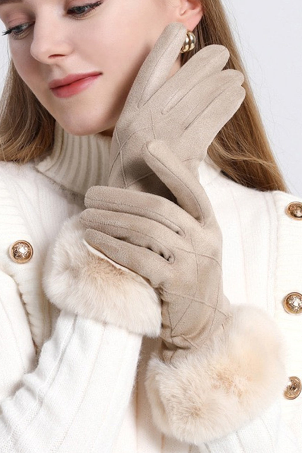 Parchment Rhombus Texture Plush Cuff Gloves Other Accessories JT's Designer Fashion