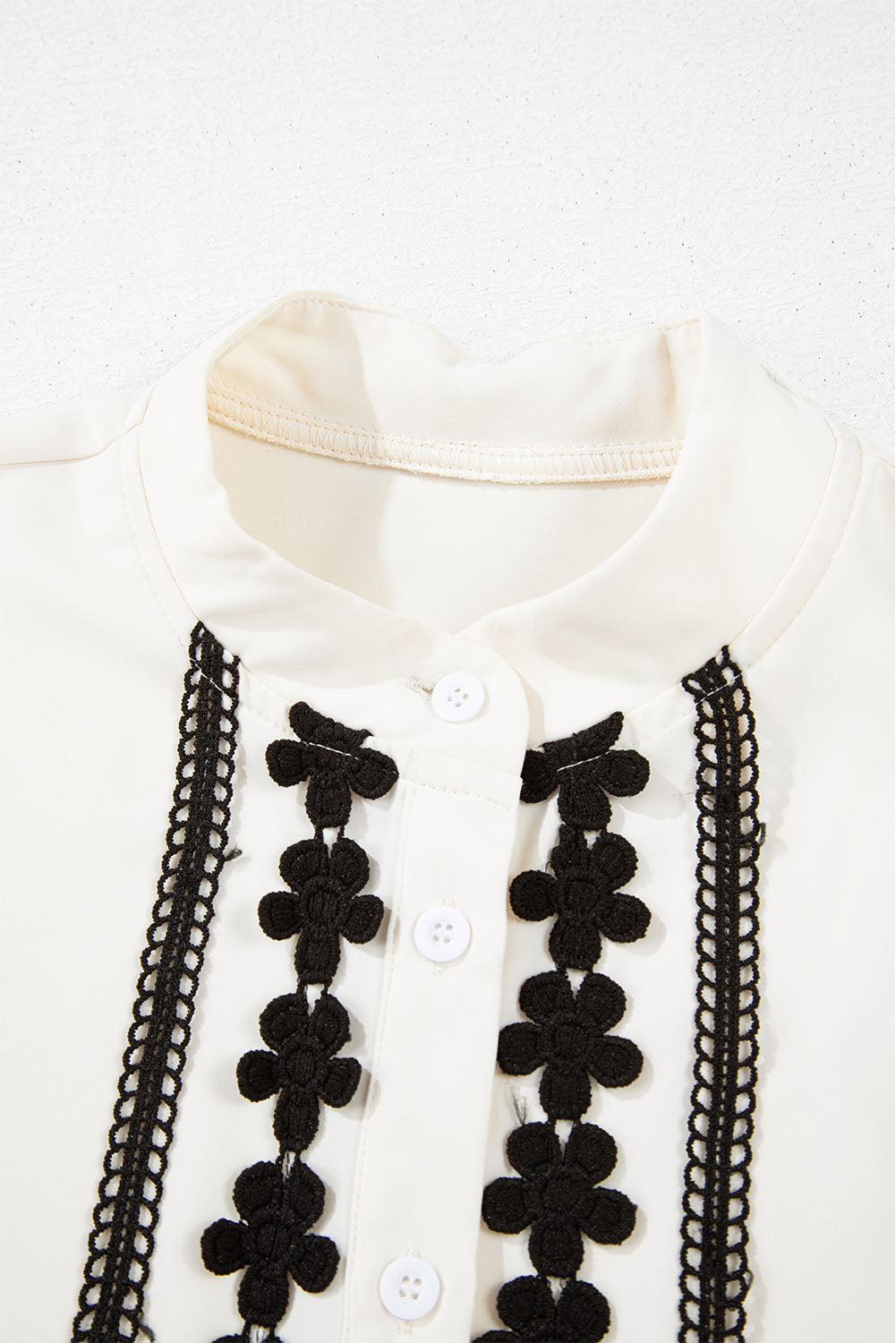 Beige Floral Embroidered Stand Neck Buttoned Shirt Blouses & Shirts JT's Designer Fashion