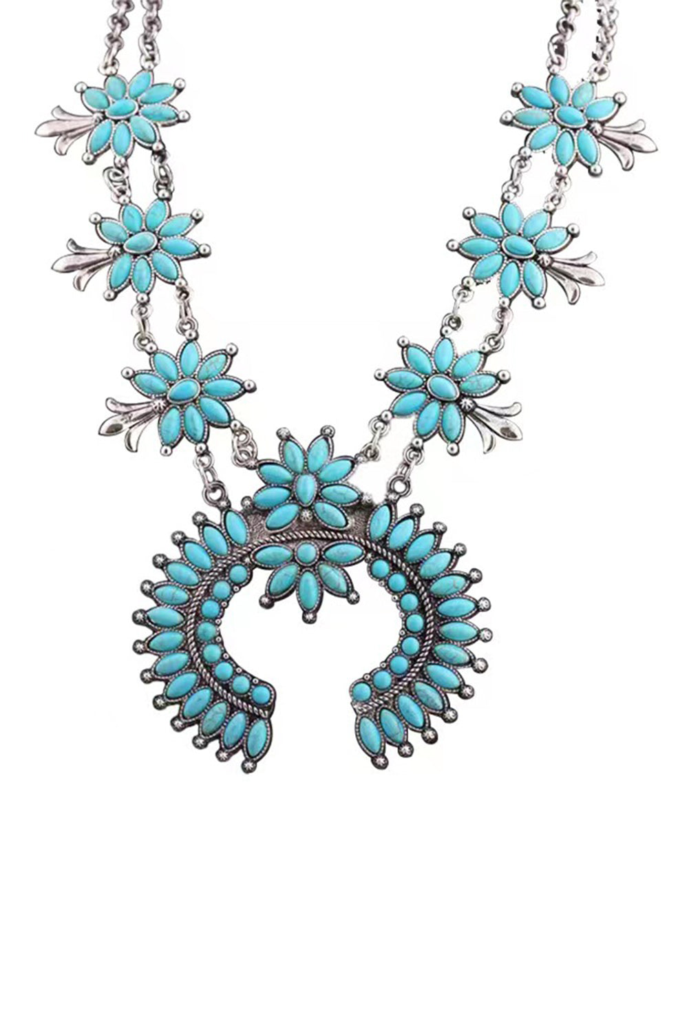 Light Blue Western Turquoise Decor Double Chain Necklace Jewelry JT's Designer Fashion