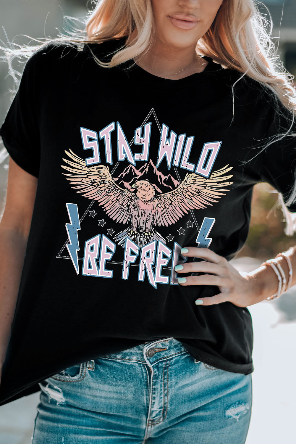 Black Western Eagle Slogan Graphic Tee Graphic Tees JT's Designer Fashion