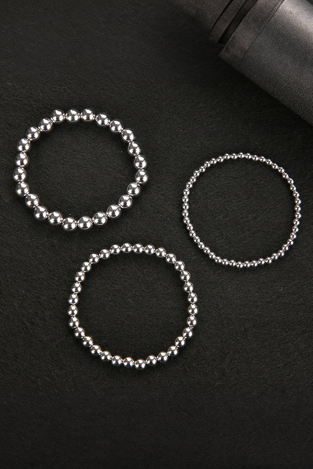 Silvery 3pcs 4/6/8mm Bead Bracelet Set Jewelry JT's Designer Fashion