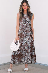Multicolour Leopard Checkered Double Printed Reversible Sleeveless Long Dress Maxi Dresses JT's Designer Fashion