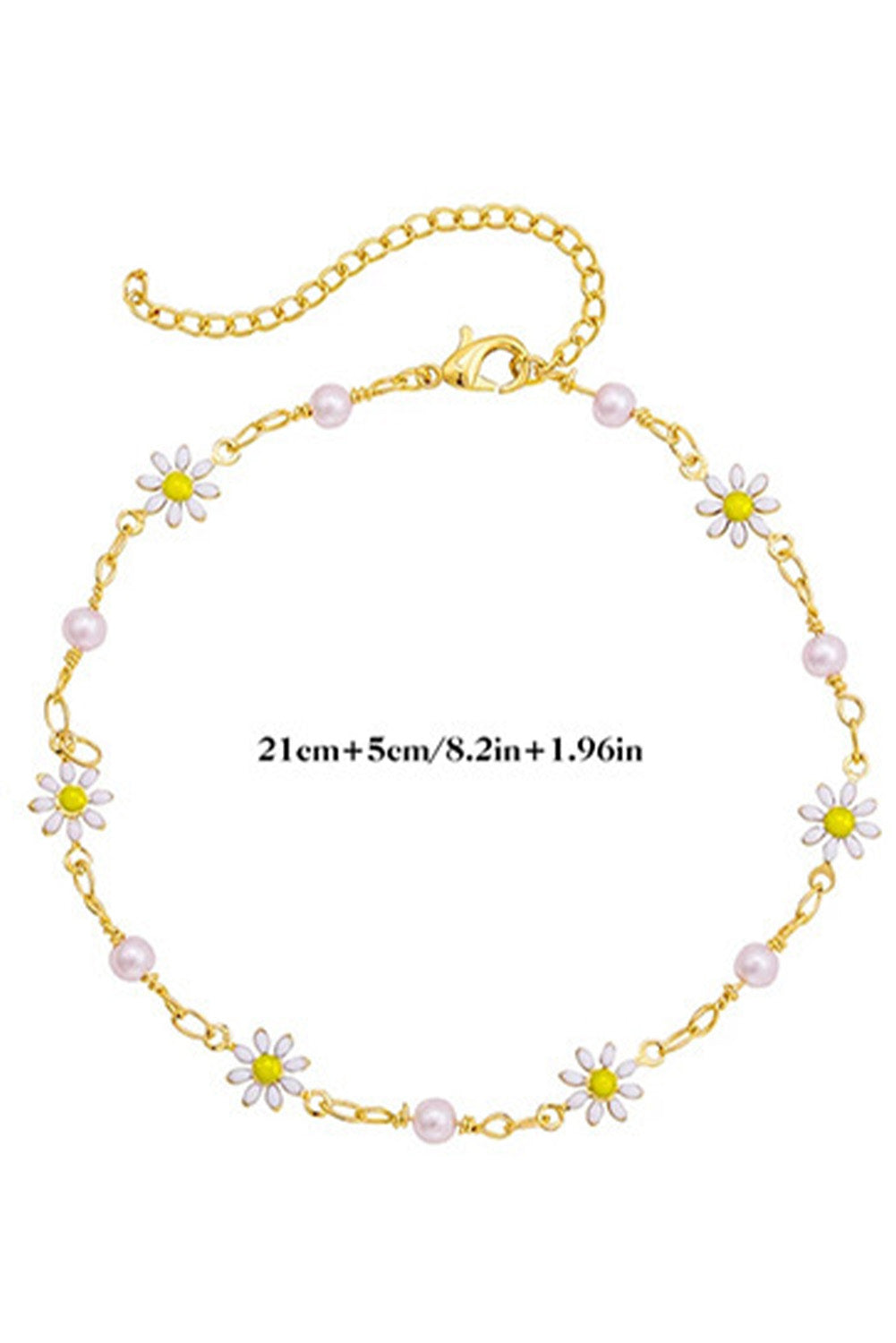 Gold Daisy & Pearl Chain Anklet Jewelry JT's Designer Fashion