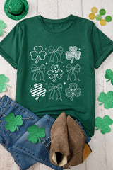 Green Clover Bowknot Graphic St. Patricks T Shirt Graphic Tees JT's Designer Fashion