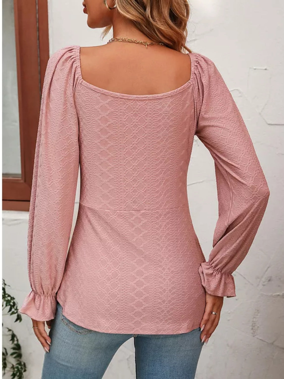 Full Size Drawstring Ruffled V-Neck Long Sleeve Blouse Long Sleeve Tops JT's Designer Fashion