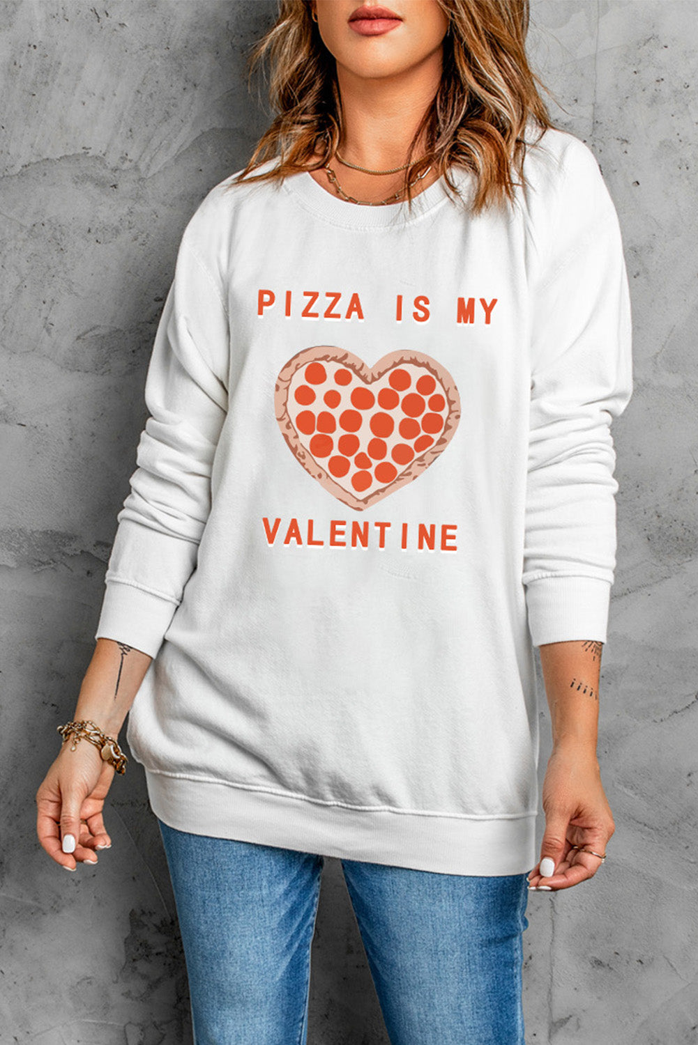 PIZZA IS MY VALENTINE Graphic Print Sweatshirt Graphic Sweatshirts JT's Designer Fashion