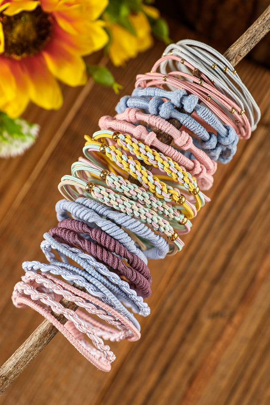 Pink Multicolour 20pcs Boho Knotted Hair Ties Headwear JT's Designer Fashion