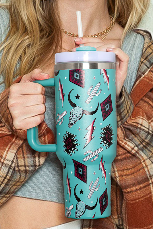 Light Blue Western Aztec Pattern Print Stainless Vacuum Cup 1200ml Tumblers JT's Designer Fashion